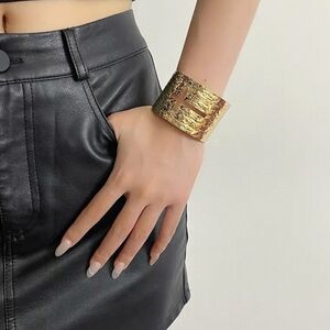 Gold Hammered Cuff Bracelet with Cross y2k style